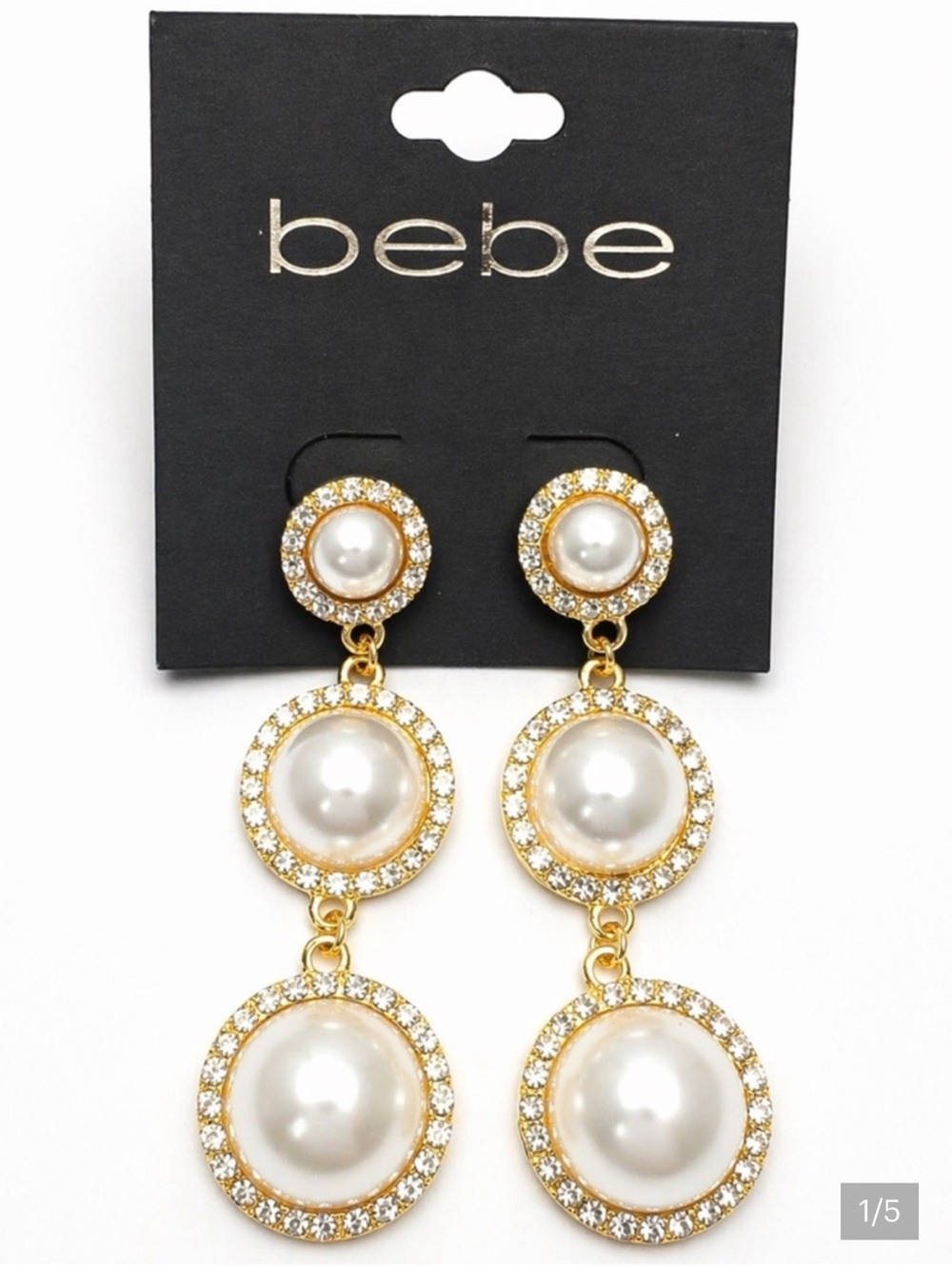 bebe Gold Faux Pearl & Crystal Triple-Drop Earrings